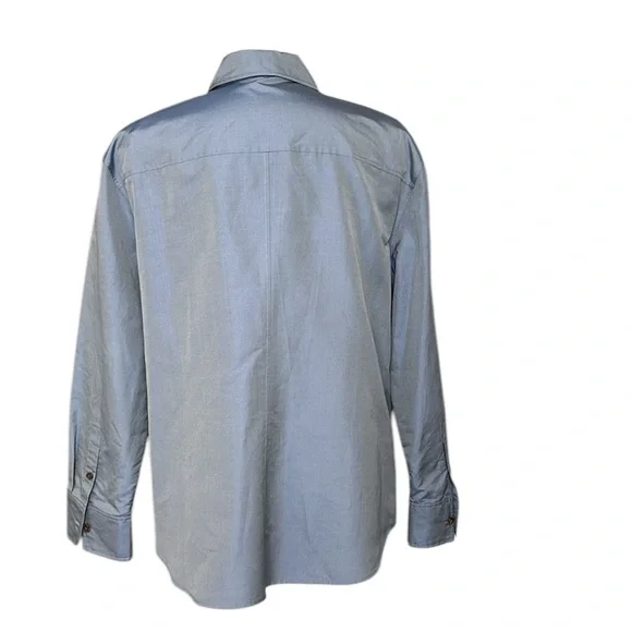 Lafayette 148 New York Iridescent Blue Silk Blend Button Down Shirt w/Pockets 18 - Picture 3 of 10